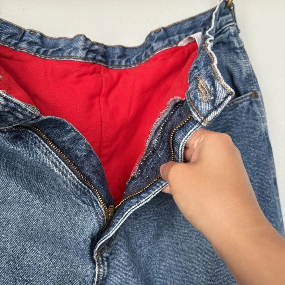 Wrangler Y2K Red Fleece Lined Jeans Mens 36x34 Blue Rugged Wear‎ Relaxed Fit - Picture 3 of 12